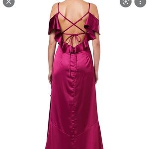 Adrianna Papell wine ruffled gown
